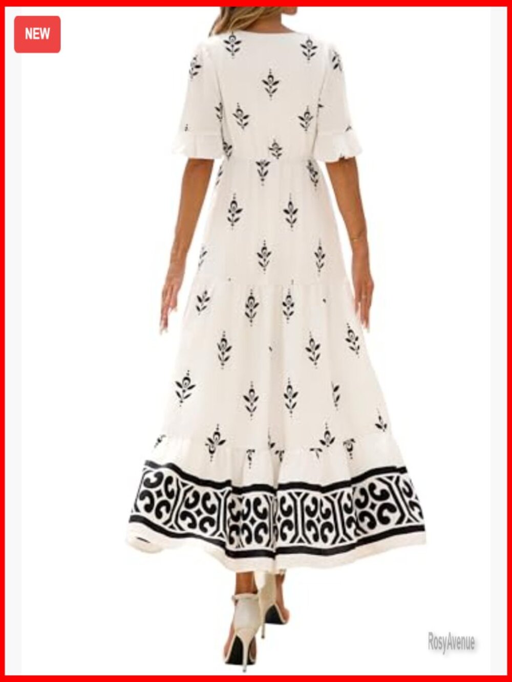 Polyester Maxi Dress with Pockets, V-Neck, Tiered Flowy A-Line - Picture 3 of 7